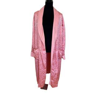Vtg Victoria's Secret Womens Robe Pink One Size Pockets Satin Terry Cloth Long